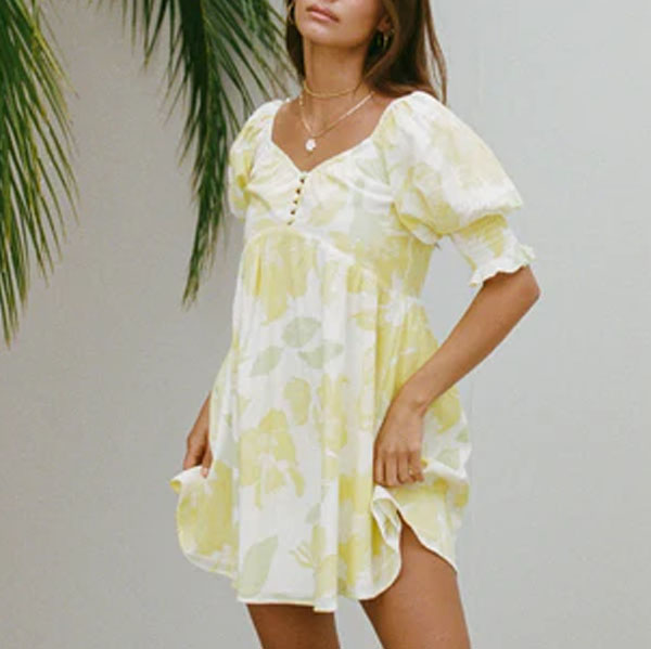 Ladies Lemongrass Printing Casual Short Dress