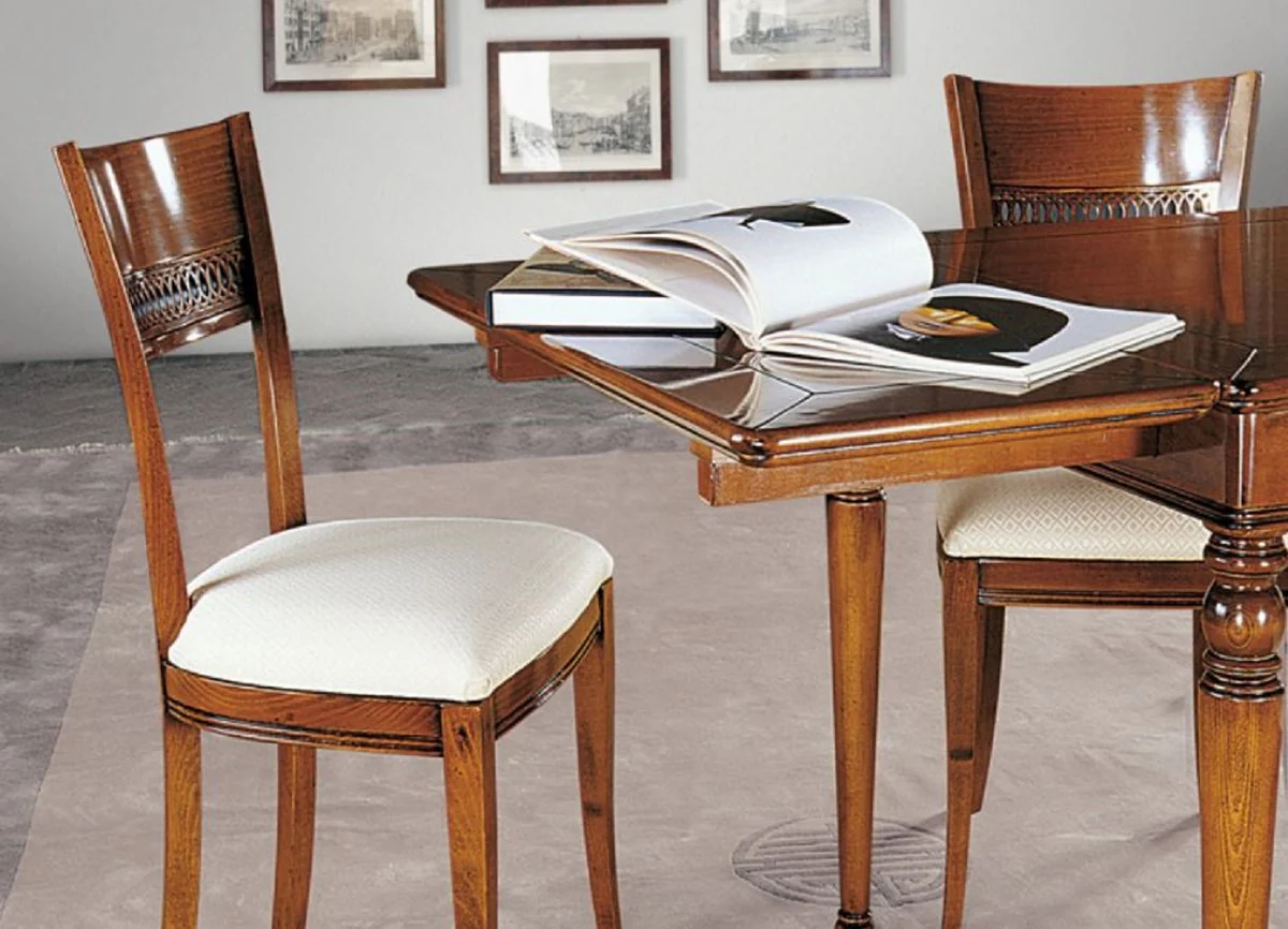 Casa Padrino conjunto de sillas de comedor Biedermeier de lujo blanco / oro / marr¨®n - Conjunto de sillas de cocina de 6 - Muebles de comedor Biedermeier - Calidad de Lujo - Hecho en Italia