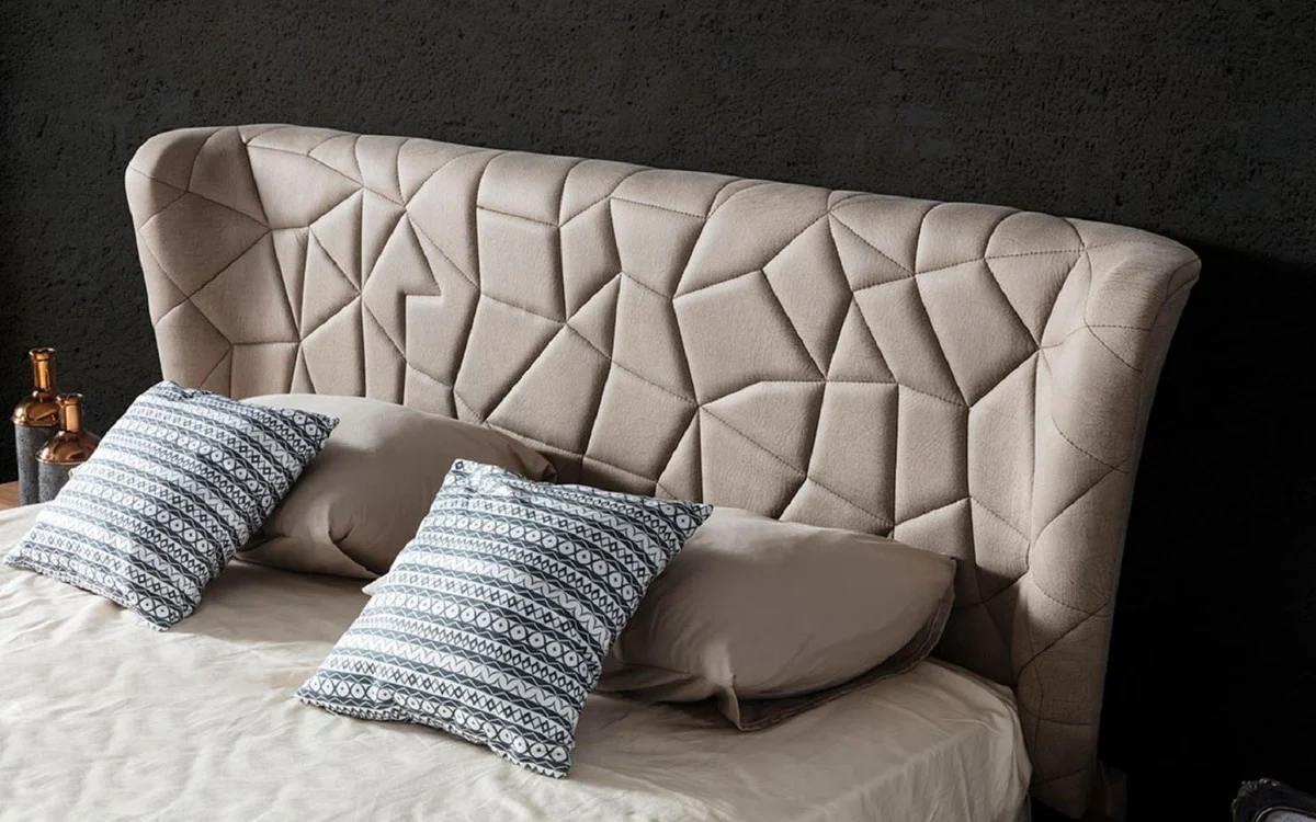 Casa Padrino Cama Doble de Lujo Gris / Marr¨®n / Cobre 193 x 225 x A. 115 cm - Cama de Madera Maciza - Muebles Dormitorio - Muebles Hotel - Muebles de Lujo - Interior de Lujo