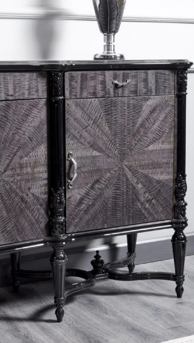 Casa Padrino aparador barroco de lujo gris / negro - Magnífico armario de madera maciza con 4 puertas y 3 cajones - Muebles de lujo en estilo barroco - Muebles barrocos - Interiores barrocos