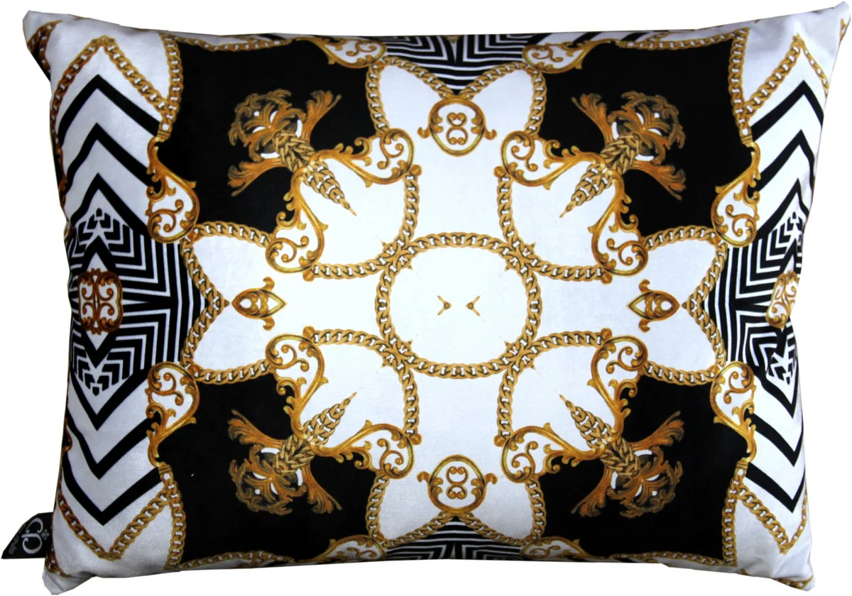 Cojín Casa Padrino de lujo París Negro / Blanco / Dorado 35 x 55 cm - Tejido de terciopelo más fino - Accesorios de decoración de la sala