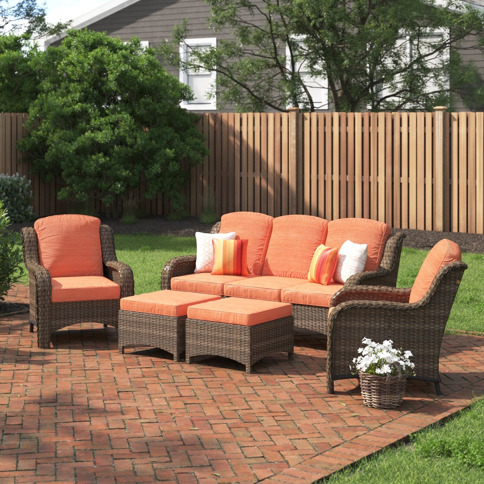 Melanson Wicker/Rattan 5 - Person Seating Group with Cushions