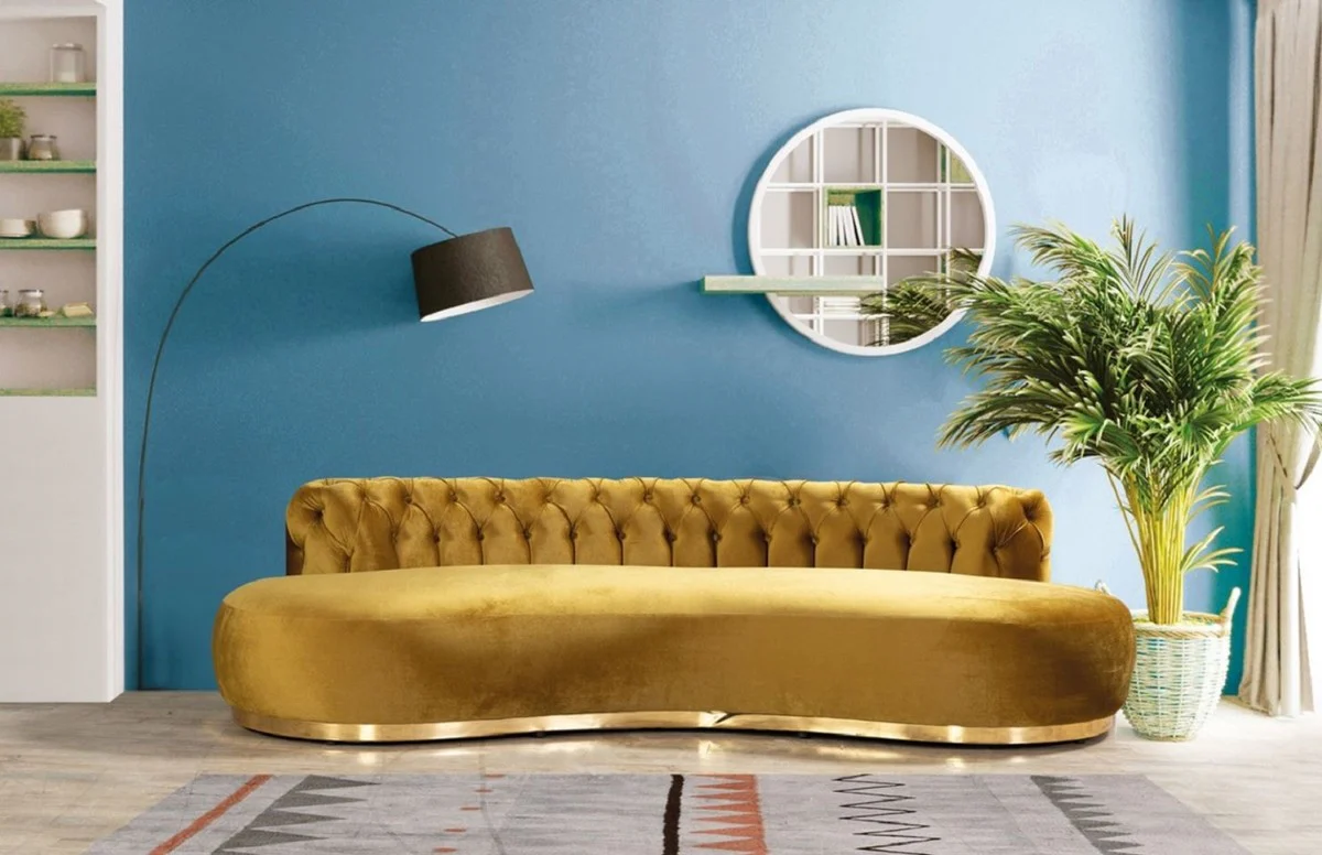 Casa Padrino sof¨¢ Chesterfield de lujo oro 250 x 130 x A. 85 cm - Sof¨¢ de sal¨®n curvo - Muebles de sal¨®n - Muebles Chesterfield - Muebles de lujo - Interior de sal¨®n