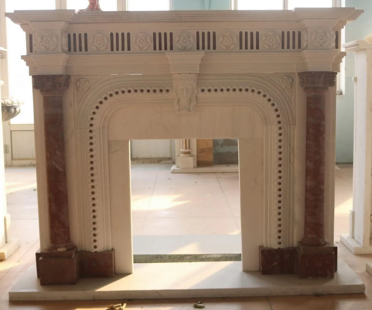 Casa Padrino marco de chimenea de m¨¢rmol barroco de lujo blanco / rojo 151 x A. 120 cm