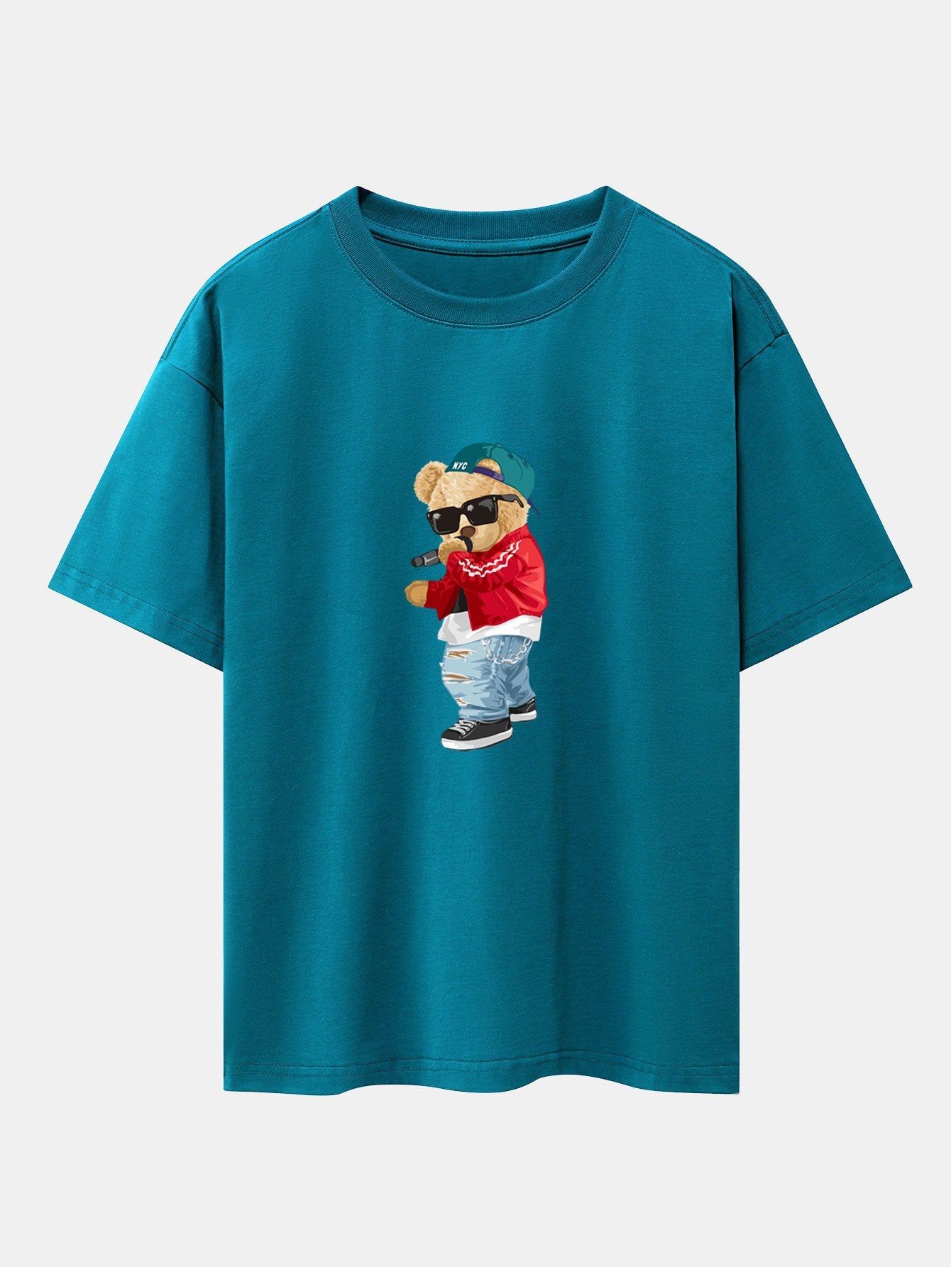 Hip Hop Singer Bear Print Heavy Weight Oversize T-Shirt