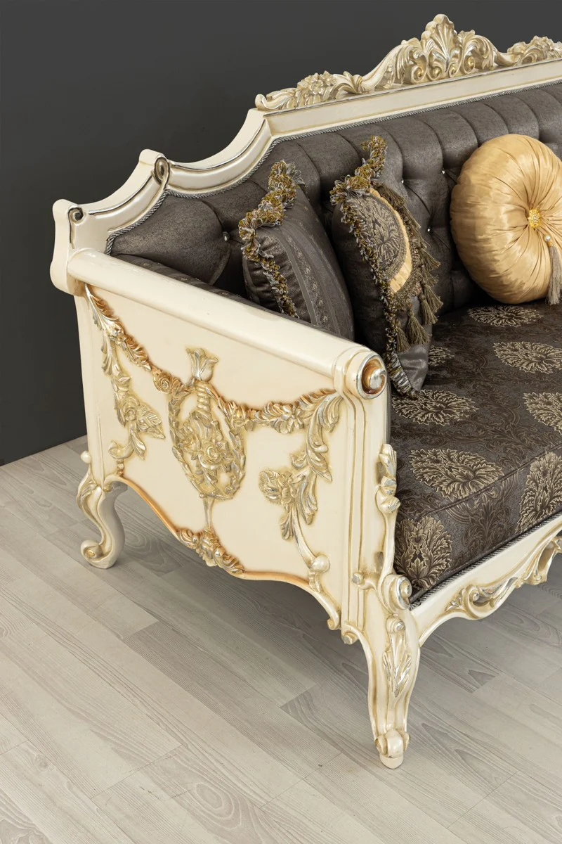 Casa Padrino conjunto de sala de estar barroco de lujo gris / marr¨®n / blanco / oro / plata - 2 Sof¨¢s y 2 Sillones y 1 Mesa de Centro - Muebles de sal¨®n barrocos hechos a mano - Noble y Magn¨ªfico