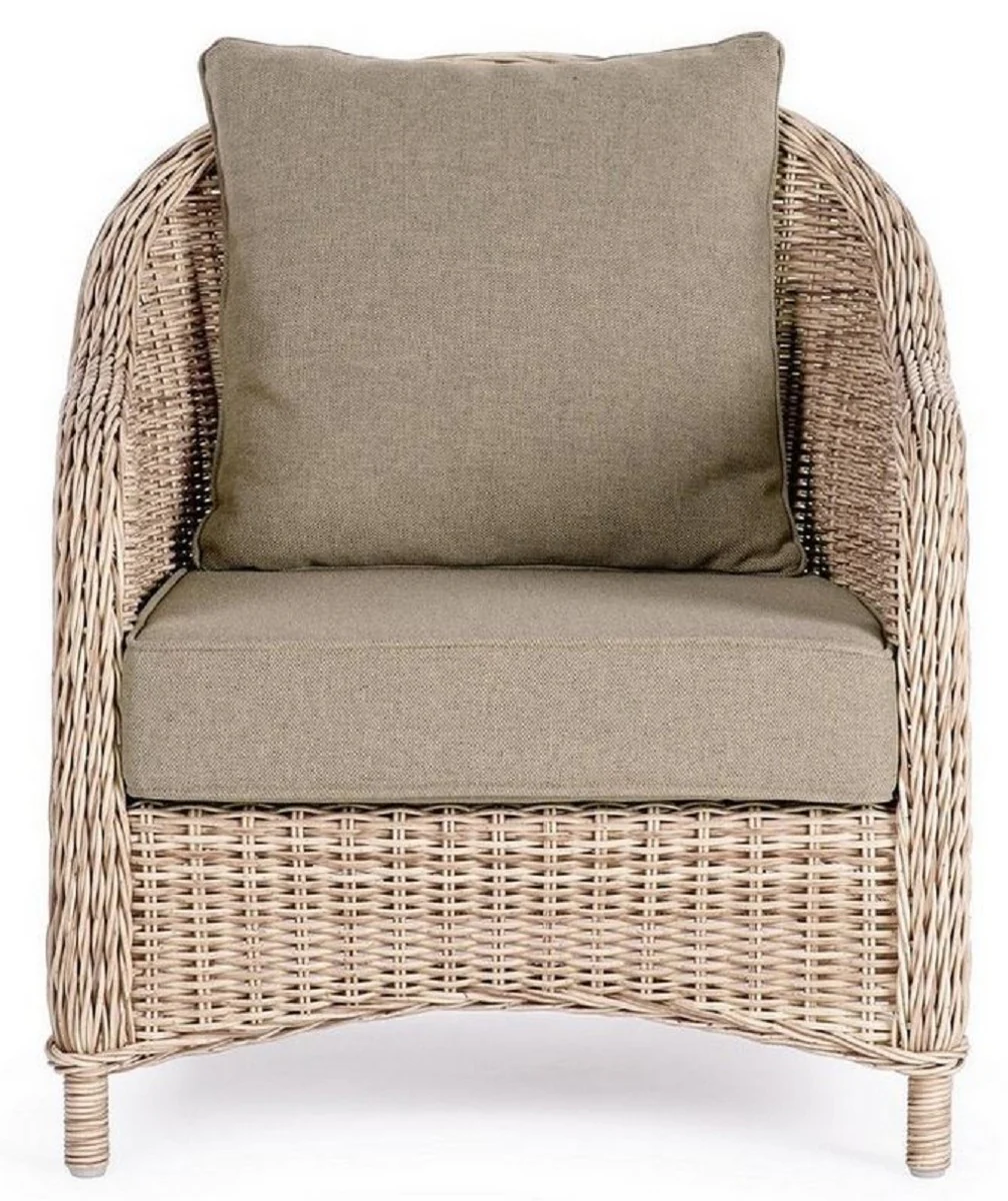 Casa Padrino sillón de jardín de lujo natural / gris 75 x 82 x A. 83 cm - Sillón de jardín y terraza resistente a la intemperie - Muebles de Jardín y Terraza - Calidad de Lujo