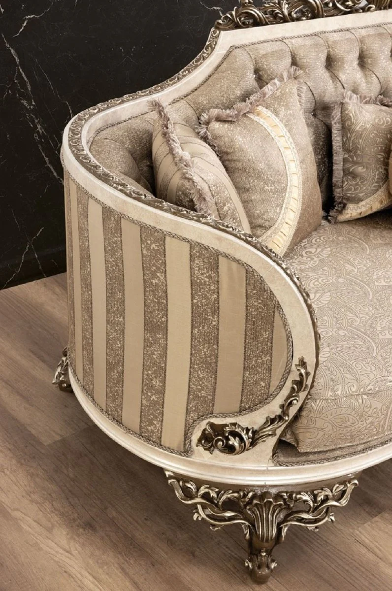 Casa Padrino sof¨¢ barroco de lujo beige / crema / marr¨®n / oro - Magn¨ªfico sof¨¢ de sal¨®n con patr¨®n elegante - Muebles de sal¨®n barrocos