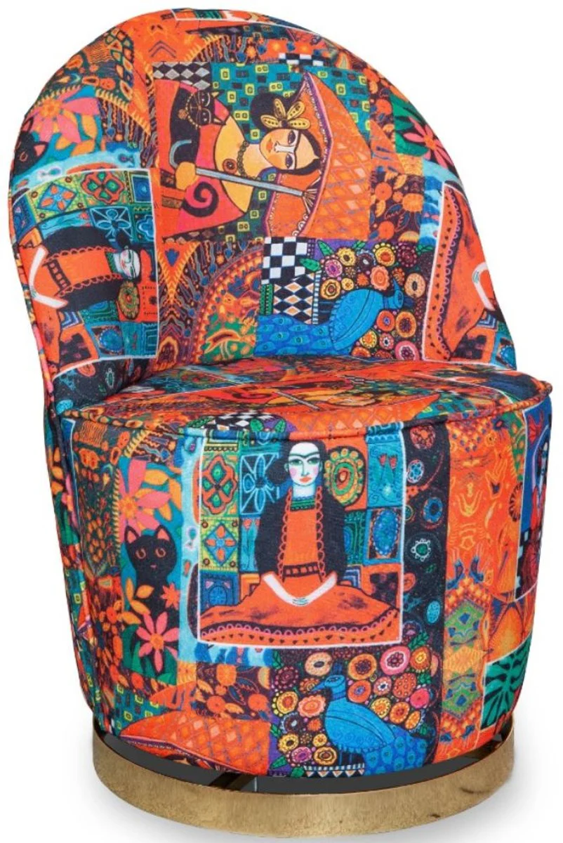 Casa Padrino sill¨®n giratorio de dise?o Art Deco multicolor / oro 56 x 52 x A. 80 cm - Sill¨®n de Sal¨®n - Muebles Art Deco