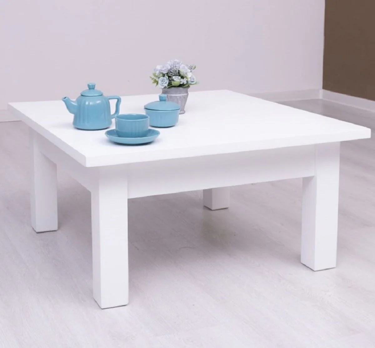 Casa Padrino mesa de centro de estilo campestre blanco 90 x 90 x A. 45 cm - Mesa de la Sala de Madera Maciza - Muebles de Sala en Estilo Campestre
