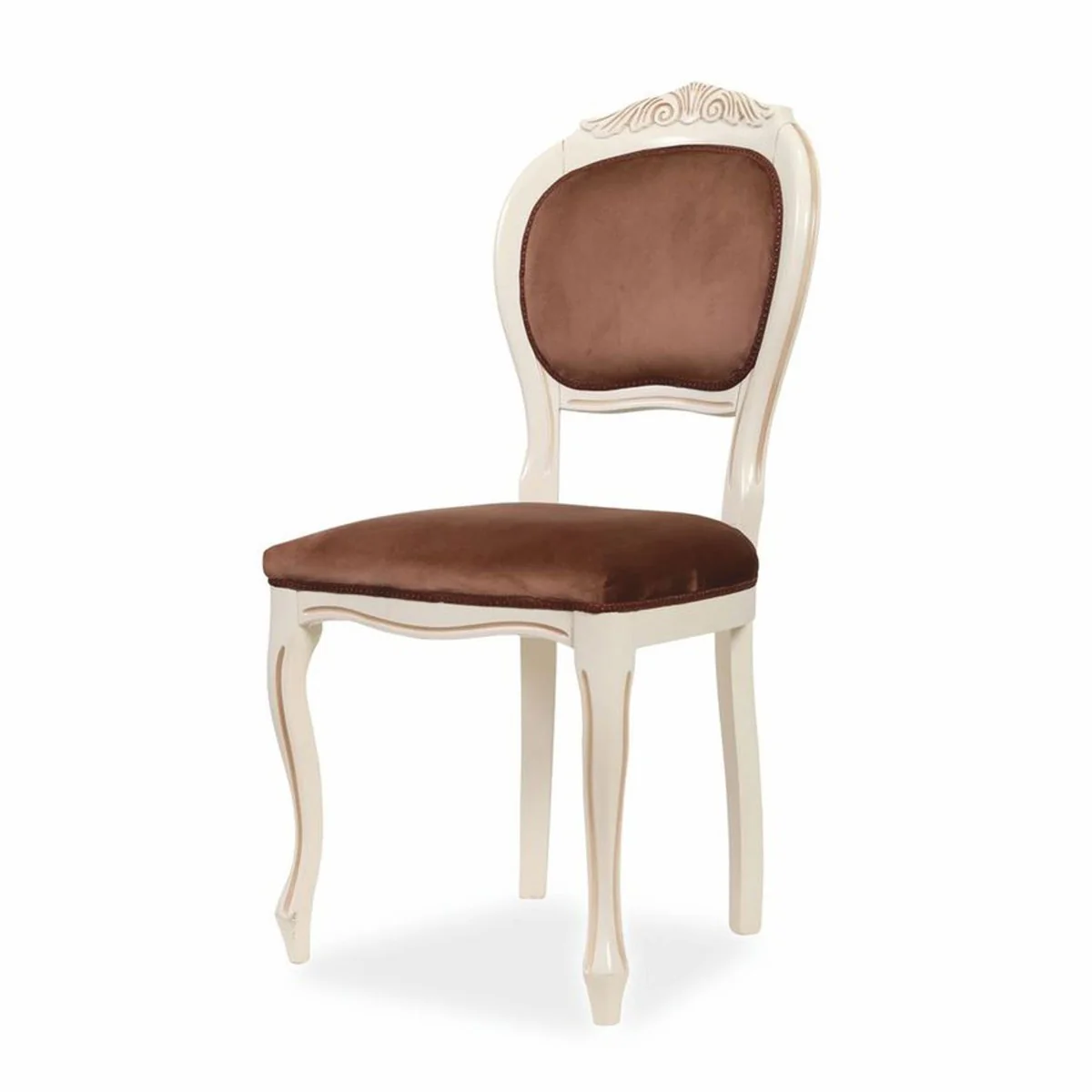 Casa Padrino Silla de Comedor Barroco de Lujo Marrón / Blanco / Beige A. 101 cm - Muebles de Comedor