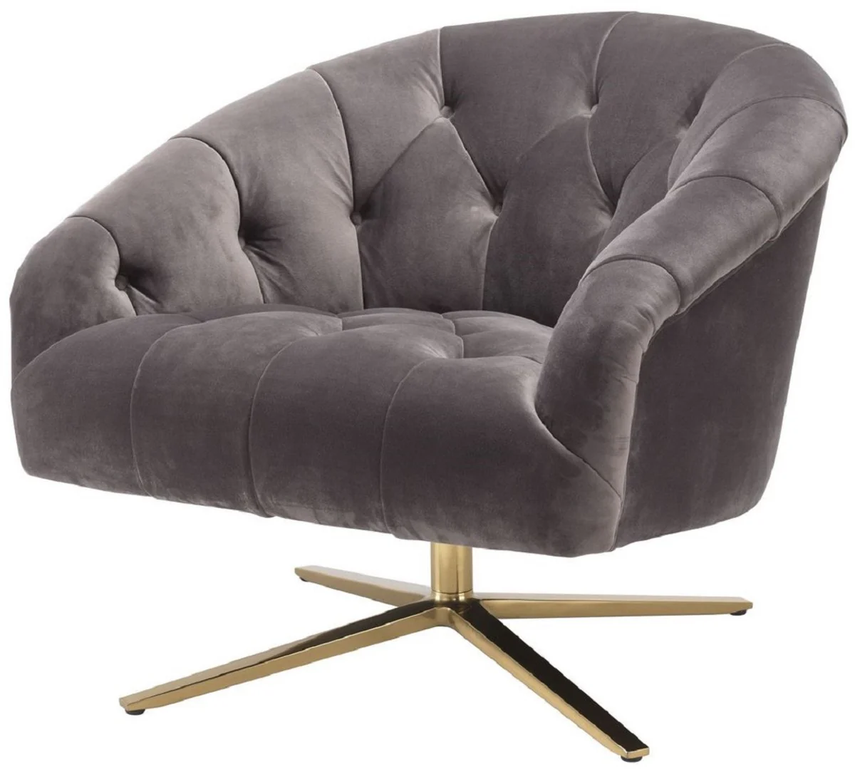 Casa Padrino sill¨®n giratorio de lujo gris / lat¨®n 86 x 87 x A. 74 cm - Sill¨®n de sal¨®n con terciopelo fino - Muebles de sal¨®n de lujo