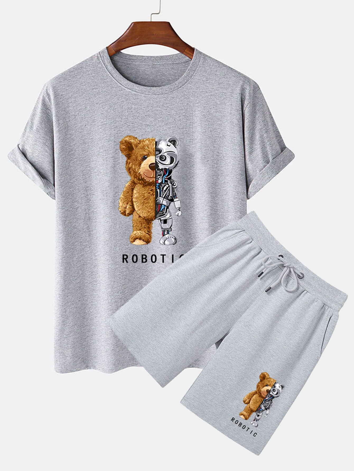 Robot Bear Print T-Shirt & Shorts