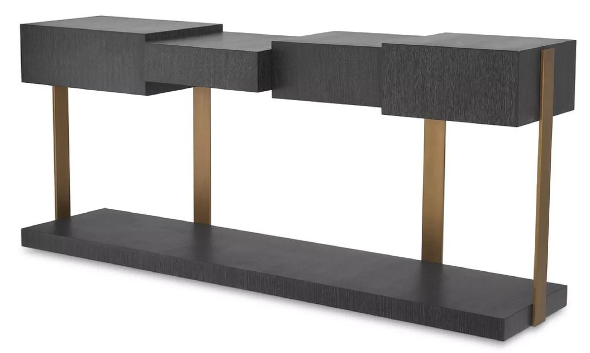 Casa Padrino consola de dise?o de lujo negro gris / lat¨®n 180 x 42,5 x A. 76,5 cm - Mesa consola moderna - Muebles de dise?o de lujo