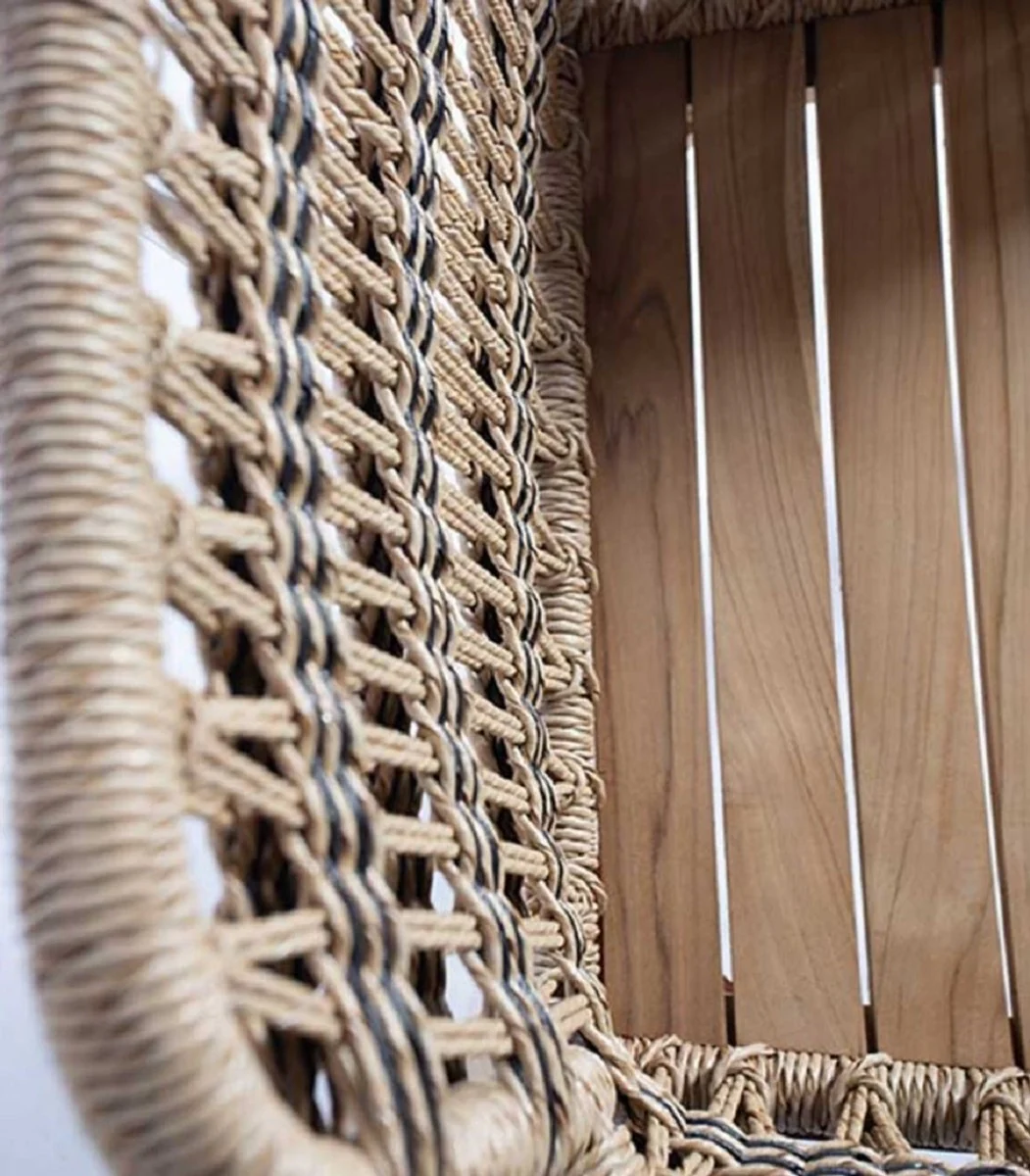 Casa Padrino silla de comedor de lujo con reposabrazos natural / negro 60 x 50 x A. 85 cm - Silla de jard¨ªn de lujo de madera maciza con tejido de rat¨¢n - Muebles de comedor de lujo