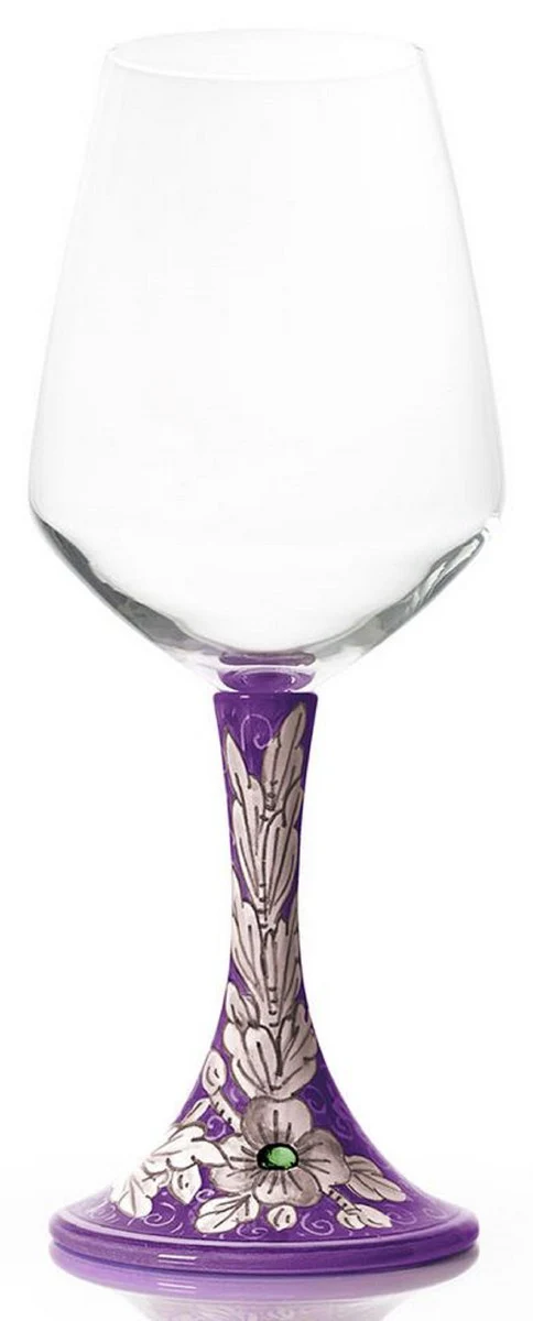 Casa Padrino conjunto de 6 copas de vino de cer¨¢mica de lujo p¨²rpura / multicolor A. 23,5 cm - Copas de vino hechas y pintadas a mano - Accesorios hoteles y restaurantes - Hecho en Italia