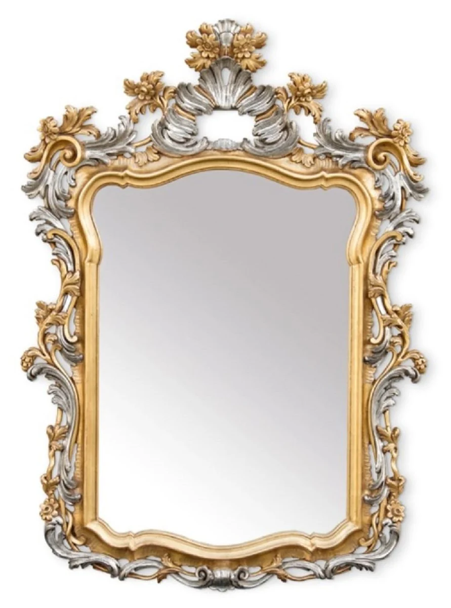Casa Padrino espejo barroco de lujo oro / plata - Espejo de pared de estilo barroco italiano hecho a mano - Muebles de lujo en estilo barroco - Muebles barrocos - Calidad de Lujo - Hecho en Italia