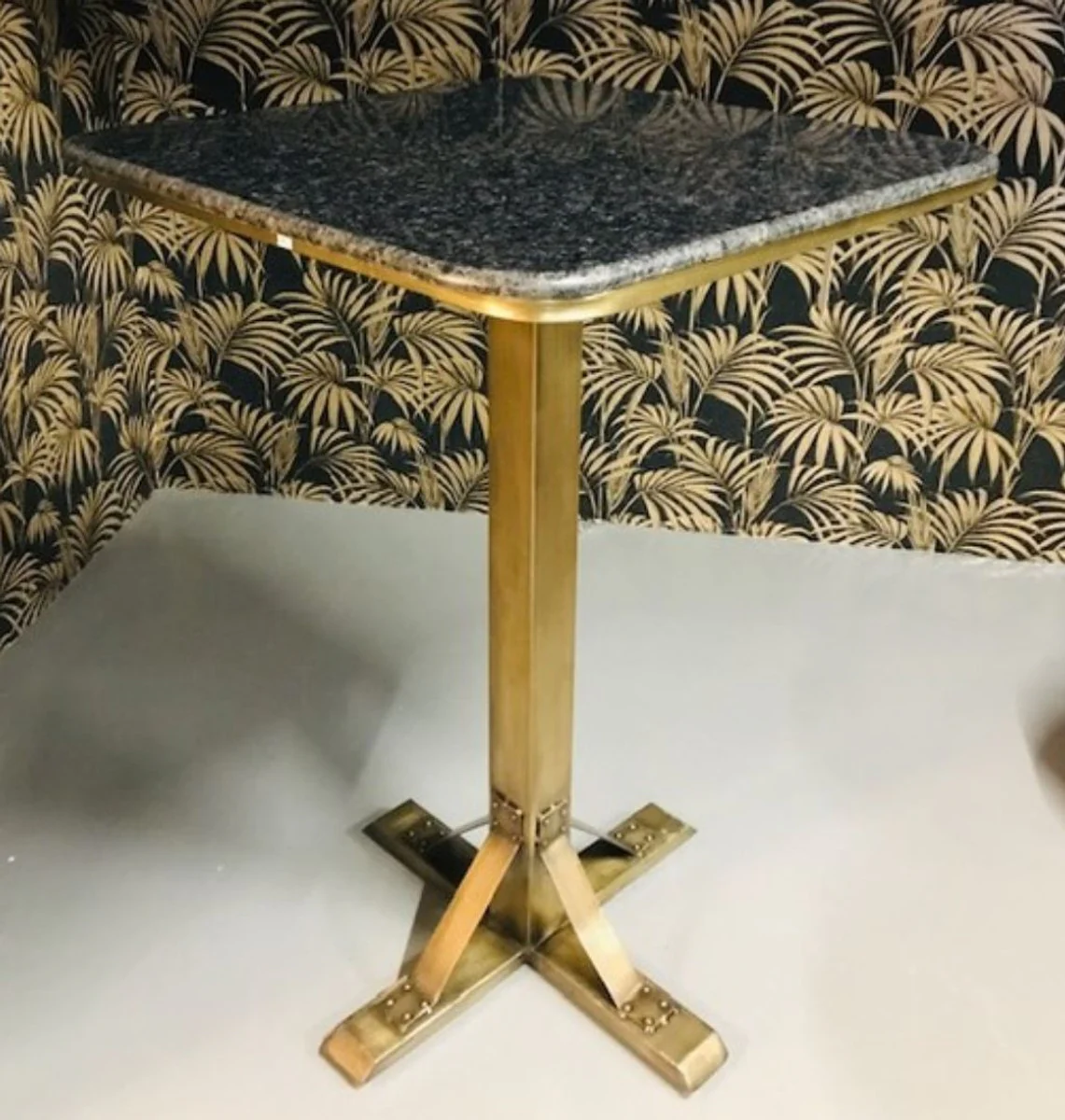 Casa Padrino mesa de pie de lujo latón / negro 70 x 70 x A. 105 cm - Mesa de bar de metal con tapa de mármol - Muebles de Bar - Mobiliario de Catering