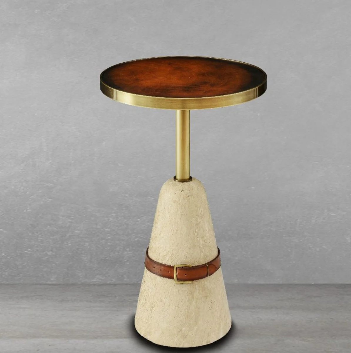 Casa Padrino mesa auxiliar de lujo marr¨®n / lat¨®n / beige ? 40 x A. 74,5 cm - Mesa redonda con base de m¨¢rmol - Muebles de sal¨®n - Muebles de lujo