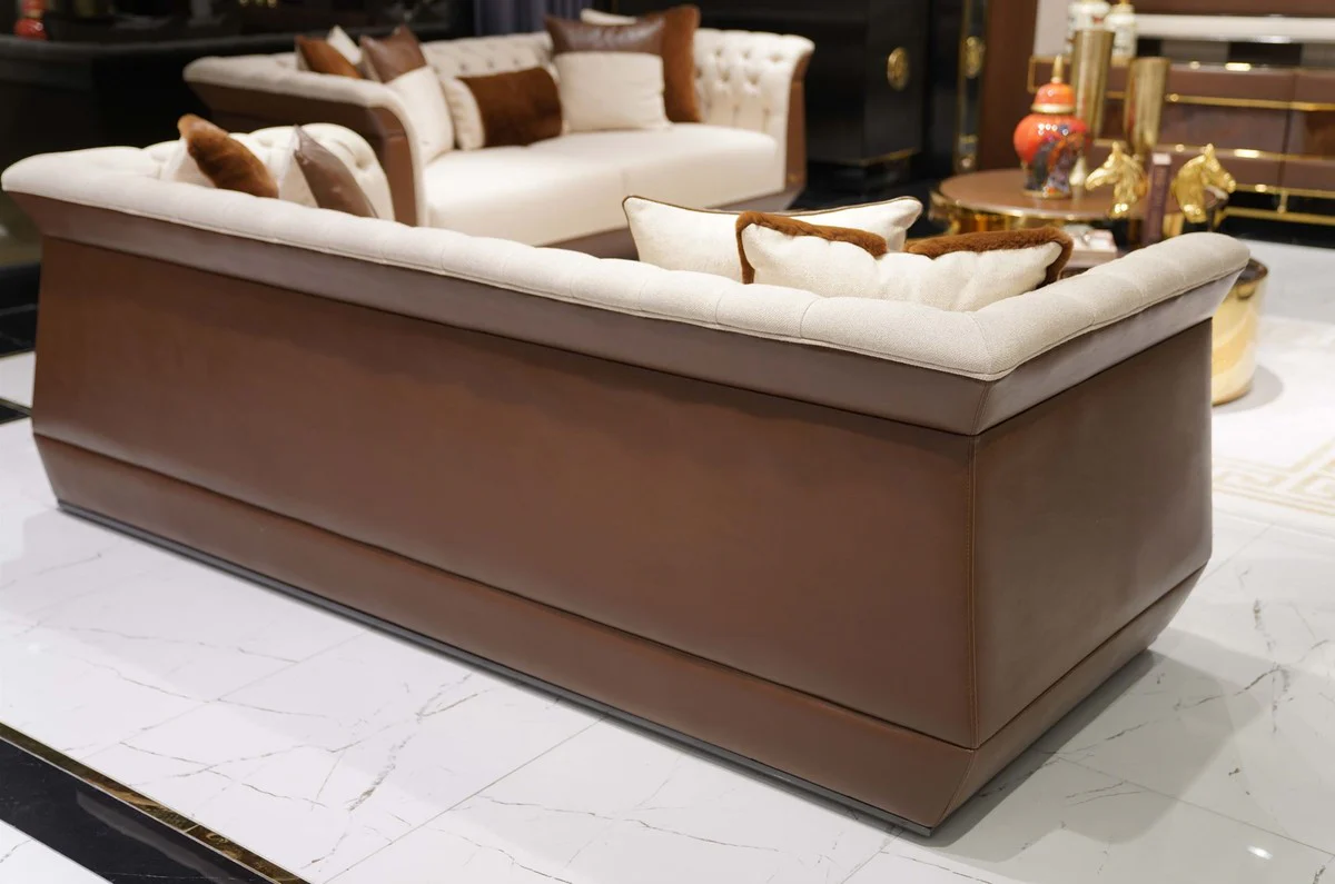 Casa Padrino sof¨¢ Chesterfield de lujo natural / marr¨®n / gris - Sof¨¢ de sal¨®n - Sof¨¢ de hotel - Muebles de sal¨®n - Muebles de hotel - Muebles Chesterfield - Muebles de lujo - Interior de sal¨®n