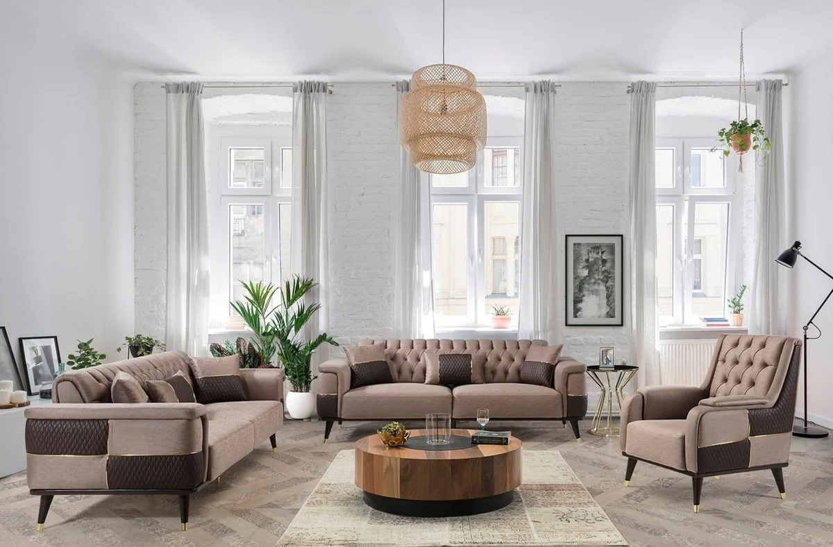 Casa Padrino sof¨¢ cama de lujo marr¨®n / marr¨®n oscuro / oro 225 x 94 x A. 83 cm - Sof¨¢ de sal¨®n moderno - Muebles de sal¨®n