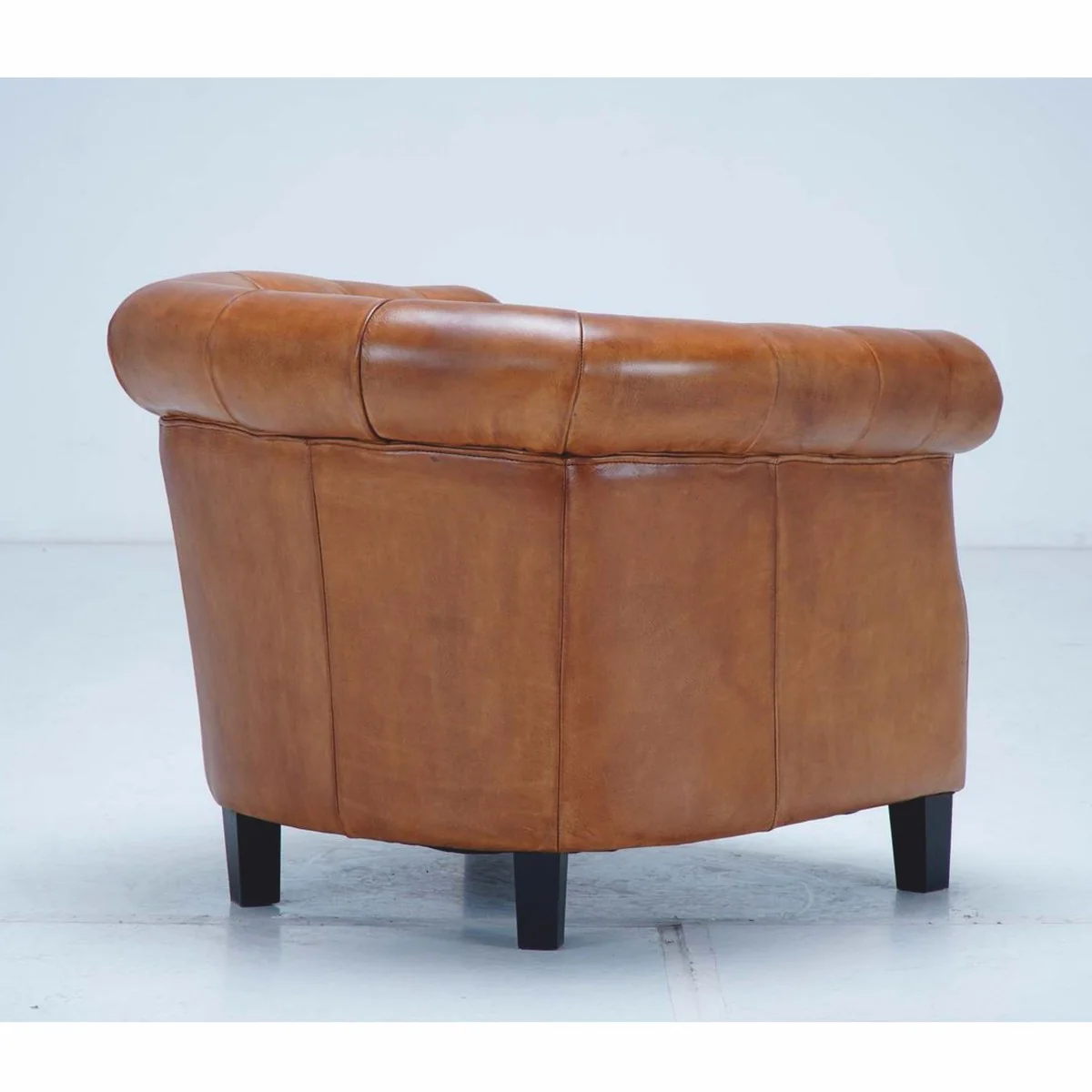 Casa Padrino sill¨®n Chesterfield de lujo de cuero genuino marr¨®n claro / negro - Muebles de cuero genuino