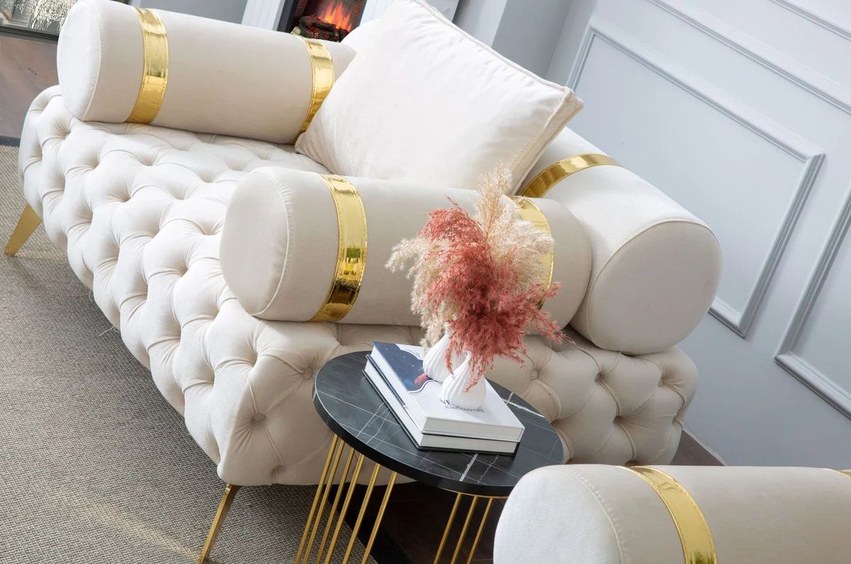 Casa Padrino sill¨®n Chesterfield de lujo crema / oro 130 x 115 x A. 70 cm - Sill¨®n de sal¨®n Chesterfield - Muebles de sal¨®n - Muebles Chesterfield - Muebles de lujo - Interiores de lujo