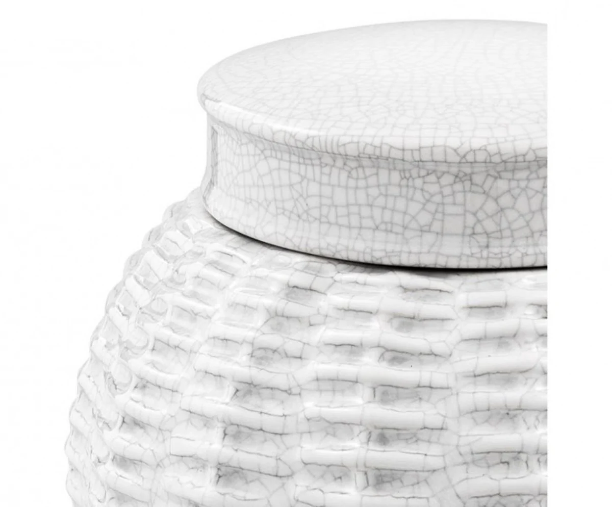 Casa Padrino designer ceramic vase with lid white diameter 18 x H. 26 cm - Luxury Vase