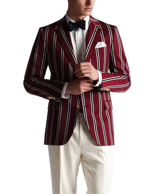 Classic Vertical Stripe Notch Lapel Two Button Blazer
