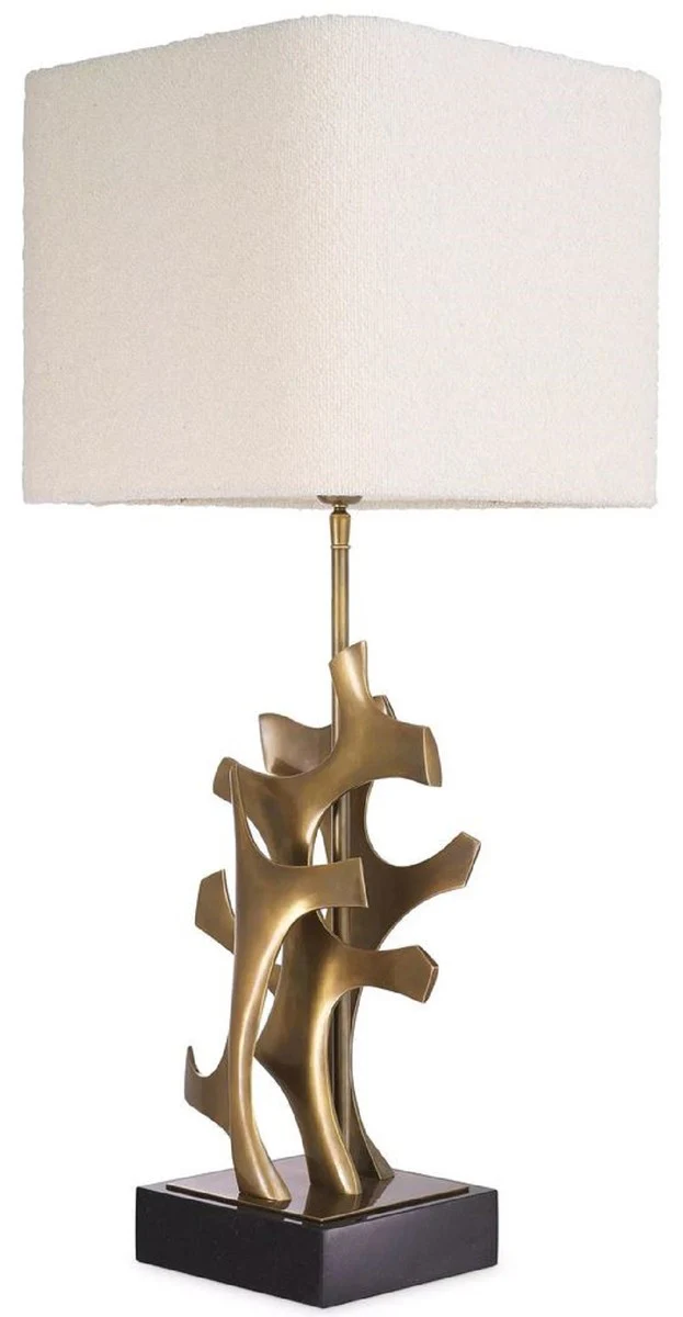 Casa Padrino lámpara de mesa de lujo latón vintage / negro / crema 35 x 35 x A. 85,5 cm - Lámpara de escritorio con pantalla cuadrada - Lámparas de mesa de lujo - Lámparas de escritorio de lujo