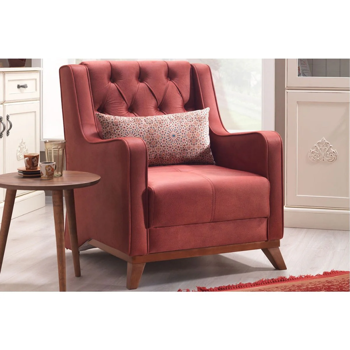 Casa Padrino Designer Bergere Armchair Berlin Ocher-Red - Hotel Furniture