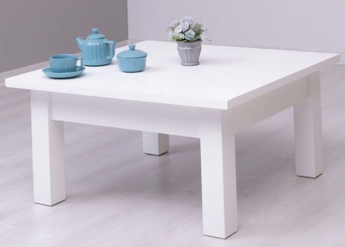 Casa Padrino mesa de centro de estilo campestre blanco 90 x 90 x A. 45 cm - Mesa de la Sala de Madera Maciza - Muebles de Sala en Estilo Campestre