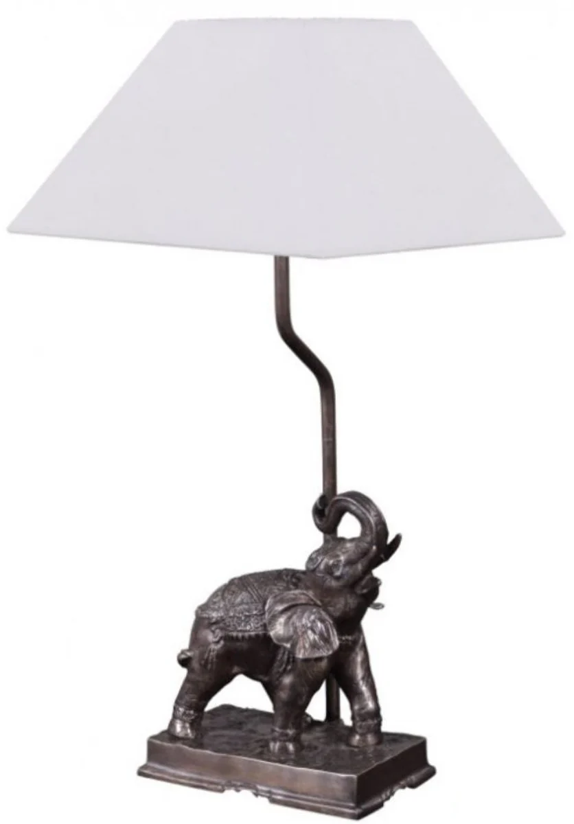 Casa Padrino lámpara de mesa elefante bronce 35 x 29 x H. 50 cm - Lámpara de Mesa de Lujo con Pantalla Blanco