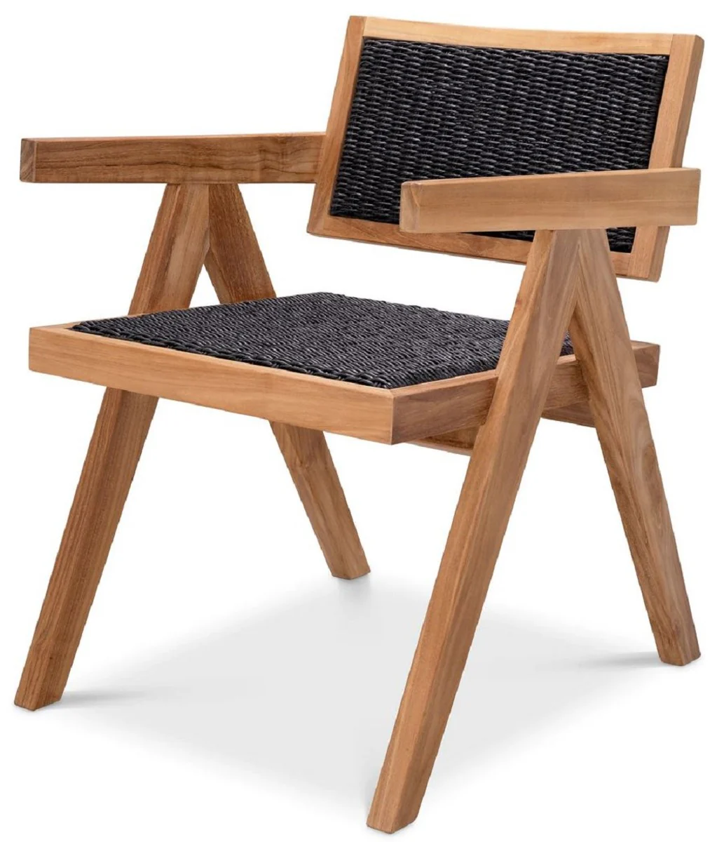 Casa Padrino Silla de Comedor de Teca de Lujo con Reposabrazos Natural / Negro 56 x 65,5 x A. 78 cm - Silla de Jard¨ªn - Muebles de Jard¨ªn - Muebles de Comedor - Muebles de Teca de Lujo