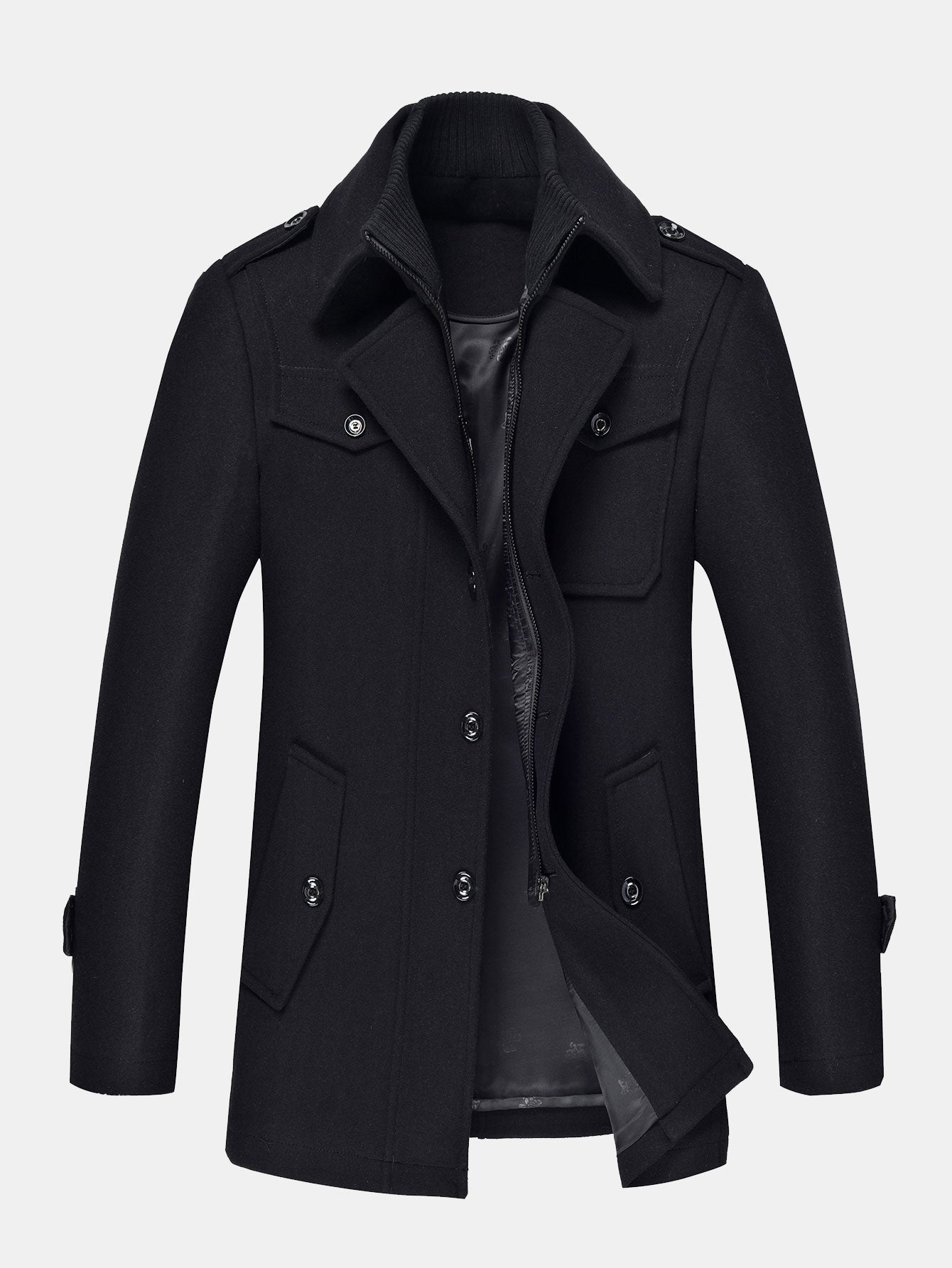 Double Layer Detachable Neck Woolen Coat