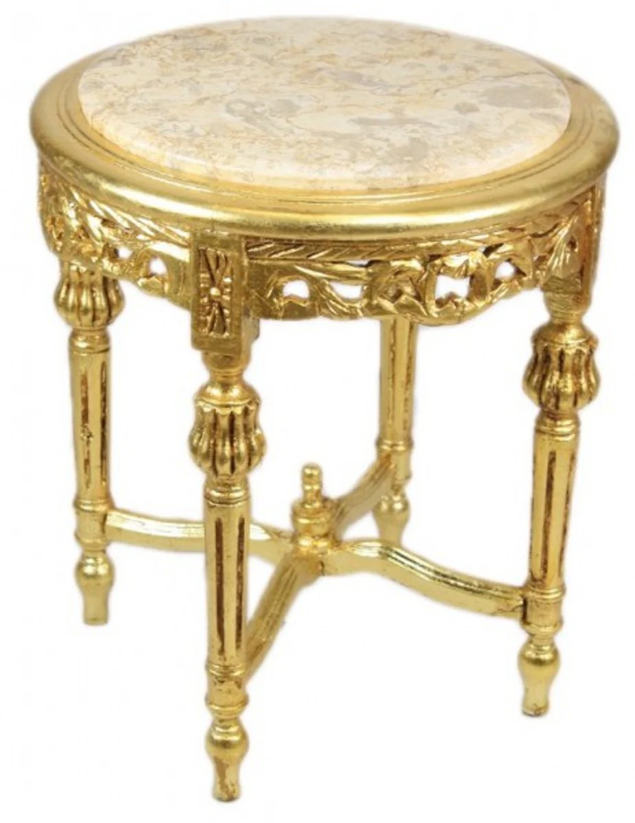 Casa Padrino Baroque table with a cream marble top Round Gold 50 x 45 cm antique style