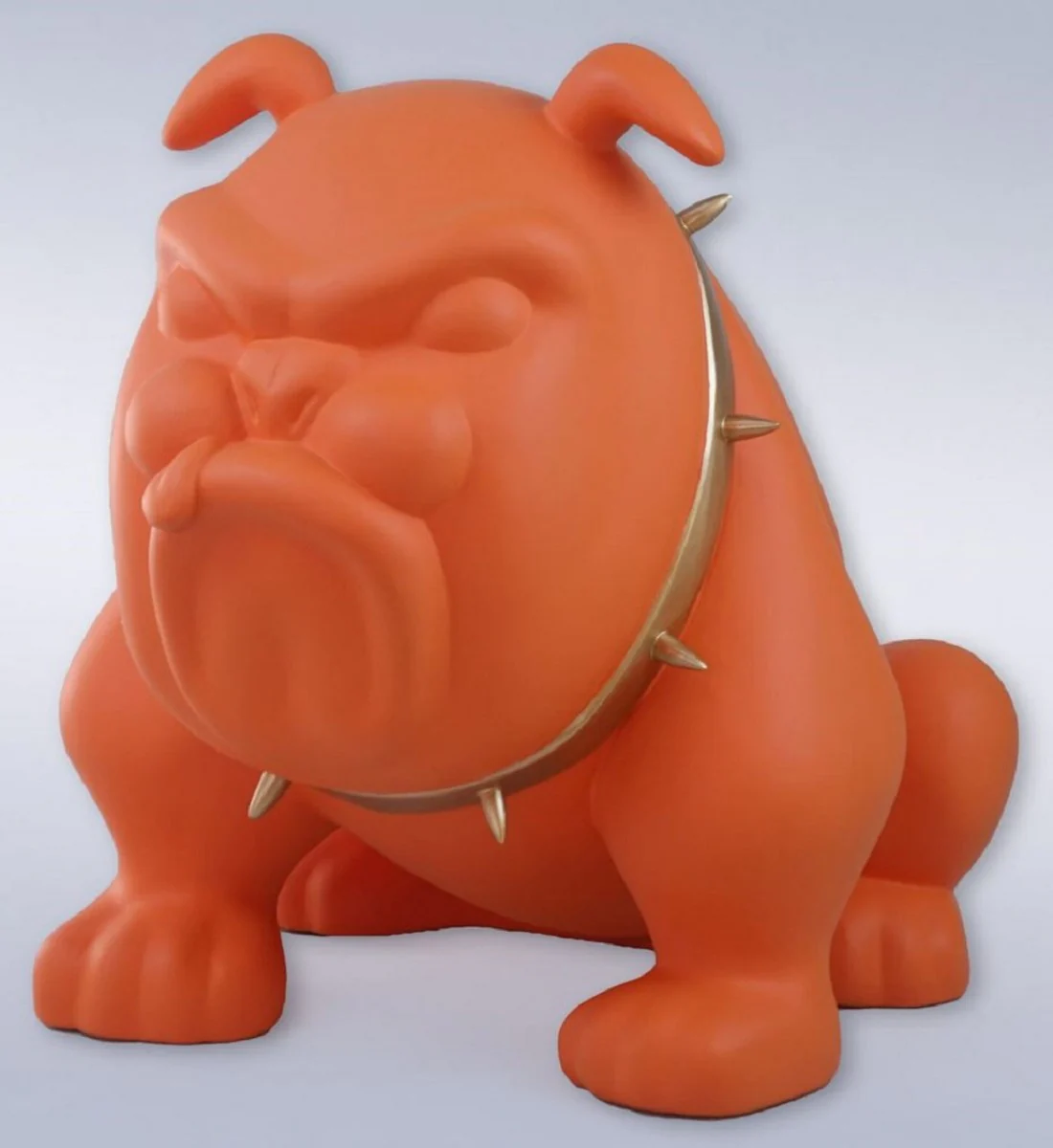 Casa Padrino figura decorativa de lujo perro bulldog con collar naranja / oro A. 55 cm - Escultura decorativa de resina - Decoración salón - Figura animal decorativa de lujo