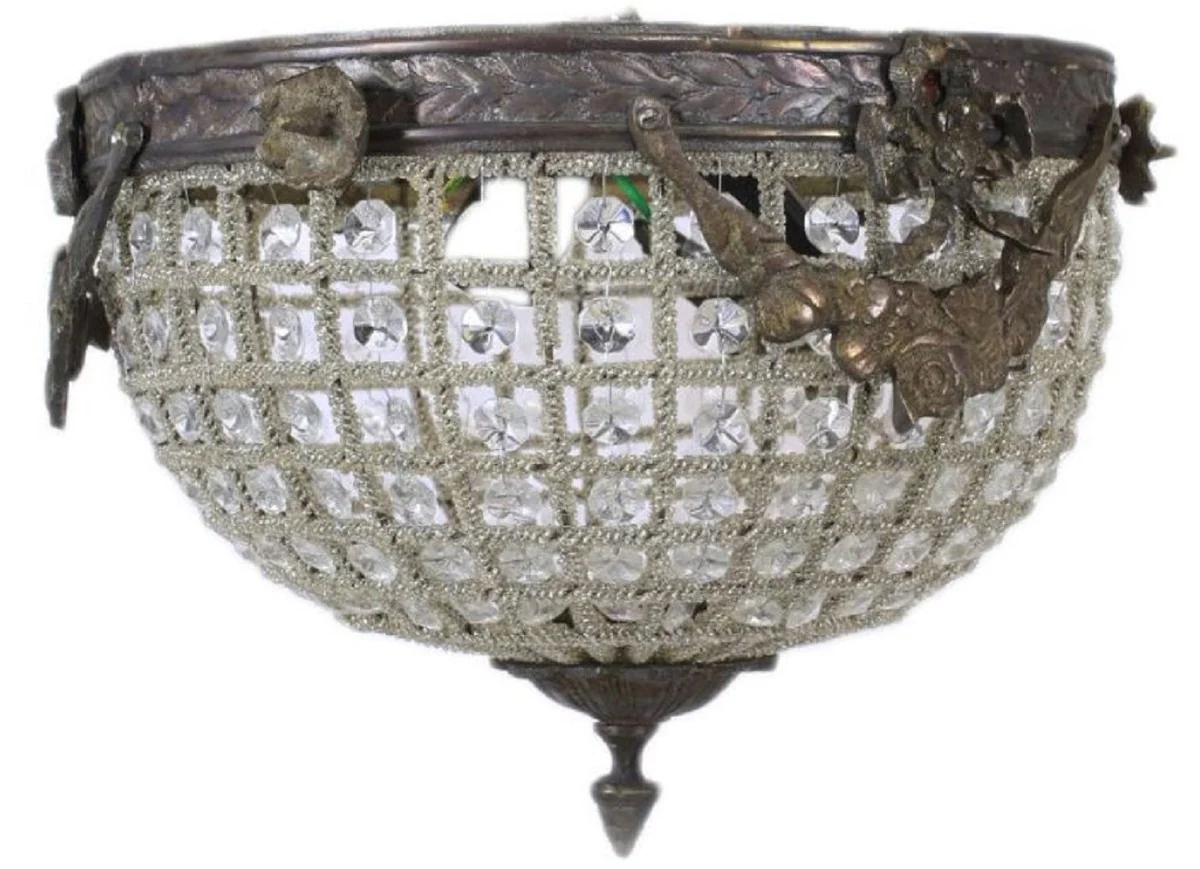 Casa Padrino lámpara de techo de cristal barroco oxidado Ø 30 cm - Lámpara de techo redonda de estilo barroco - Luces Barrocos - Noble y Magnífica