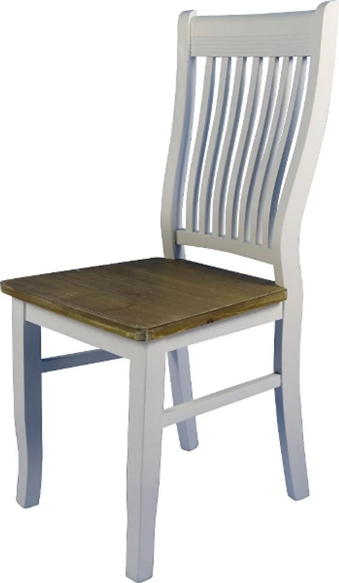 Casa Padrino Country Style Dining Chair White / Natural 44 x 51 x H. 93 cm - Country Style Dining Room Furniture