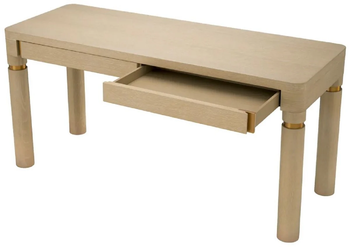 Casa Padrino escritorio de lujo con 2 cajones beige / lat¨®n 160 x 60 x A. 76 cm - Escritorio de oficina - Escritorio de computadora - Muebles de oficina - Muebles de lujo - Calidad de lujo