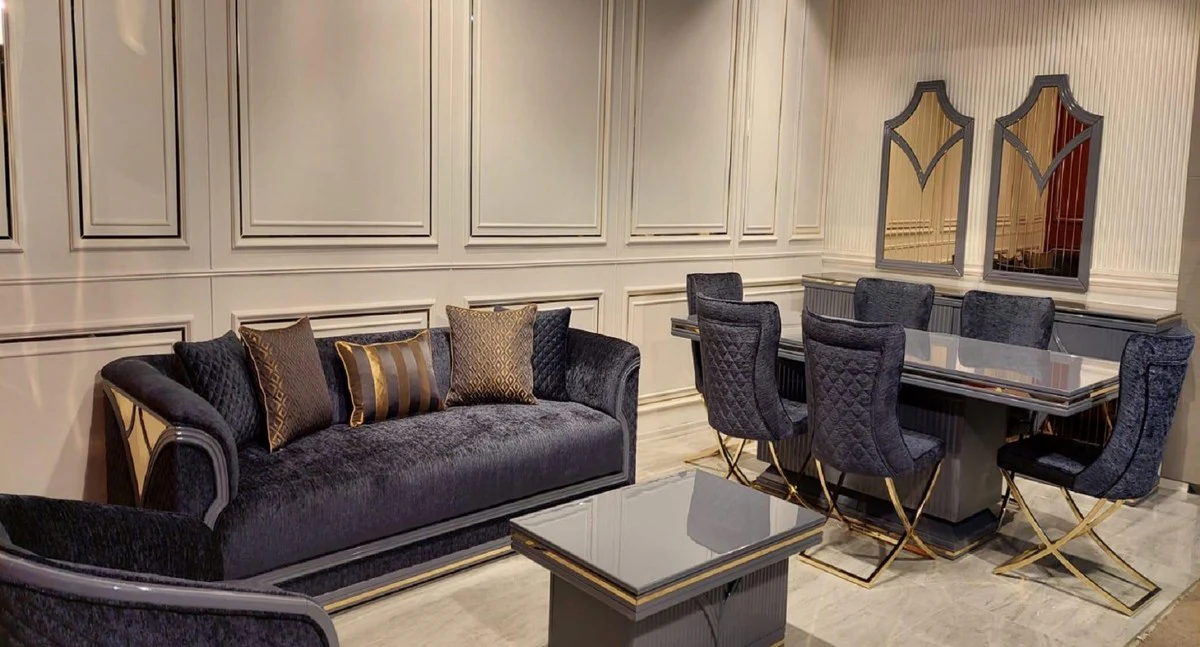 Casa Padrino Sof¨¢ Art Deco de Lujo P¨²rpura / Gris / Oro - Sof¨¢ de la Sala de Estar - Sof¨¢ del Hotel - Muebles de Hotel y Sala de Estar Art Deco de Lujo