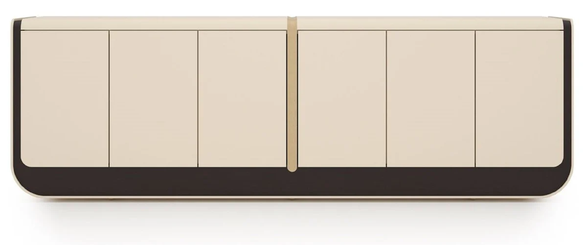 Casa Padrino aparador de lujo crema / negro / beige 260 x 60 x A. 75 cm - Armario de madera maciza con 6 puertas - Muebles de comedor - Muebles de lujo - Interiores de lujo