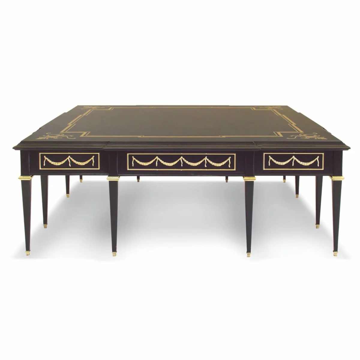 Casa Padrino mesa de centro barroco de lujo con tapa de vidrio negro / oro 127 cm - Hecho en Italia