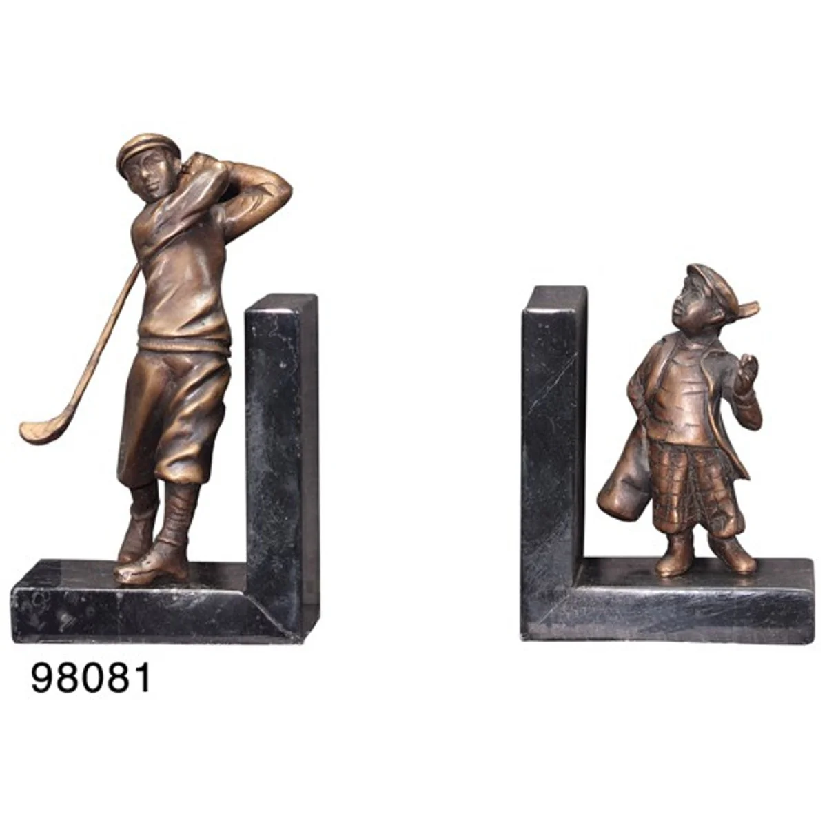 Casa Padrino luxury golfer bookends & Caddy Bronze on marble base