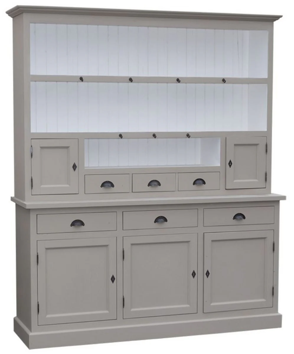 Casa Padrino gabinete de cocina estilo country gris / blanco 178 x 50 x H. 210 cm - Gabinete de Cocina de 2 Piezas con 5 Puertas y 6 Cajones