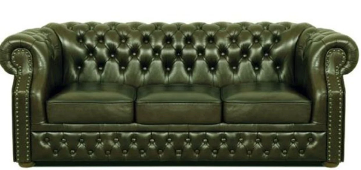 Casa Padrino lujo genuino cuero sof¨¢ 3 plazas verde oscuro 210 x 90 x H. 80 cm - Sof¨¢ Chesterfield
