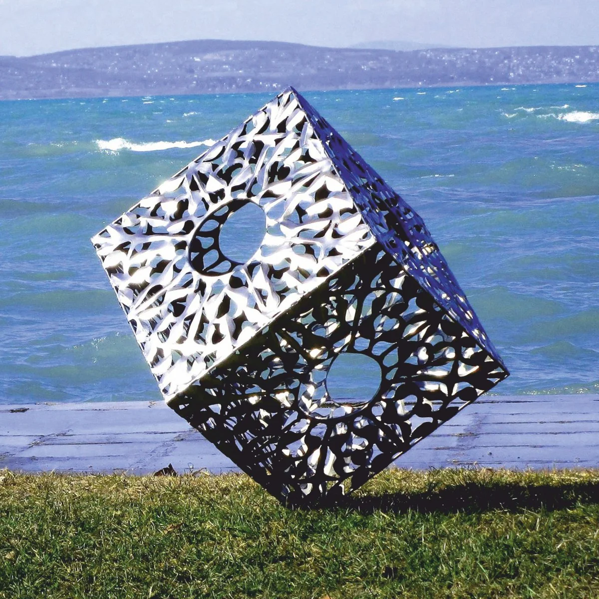 Casa Padrino escultura acero inoxidable de decoraci¨®n de jard¨ªn de lujo cubo plata A. 86 cm - Esculturas de metal