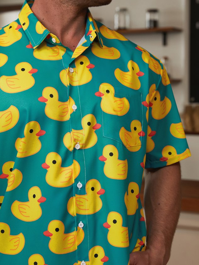 Ducks Chest Pocket Short Sleeve Hawaiian Shirt