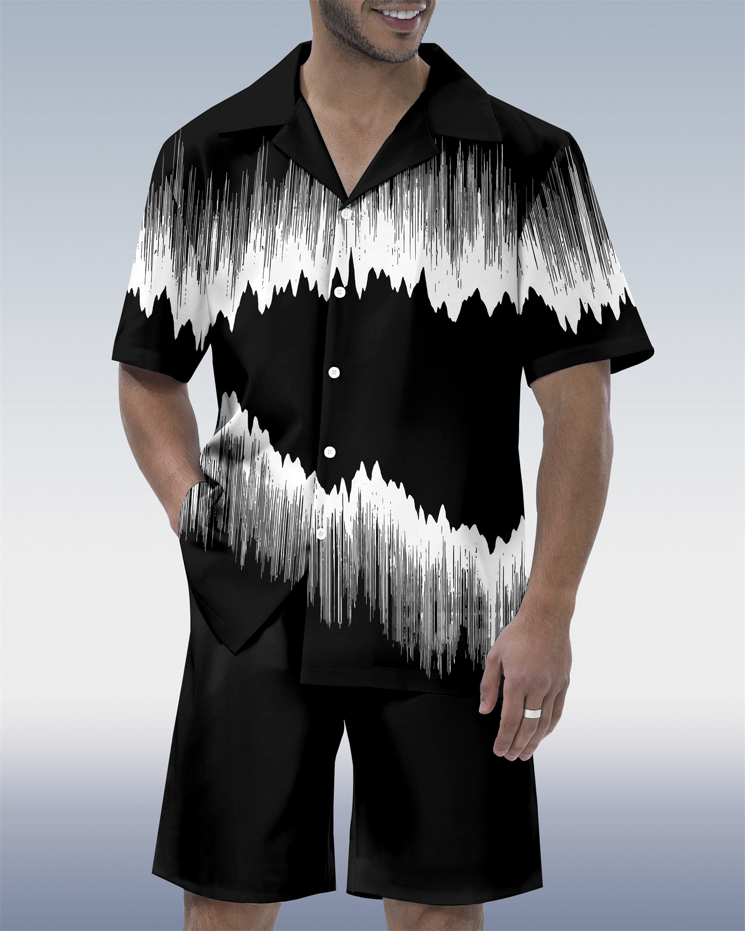 Suitmens Men's Abstract Art Contrast Geometric  Print Short Sleeve Set 137