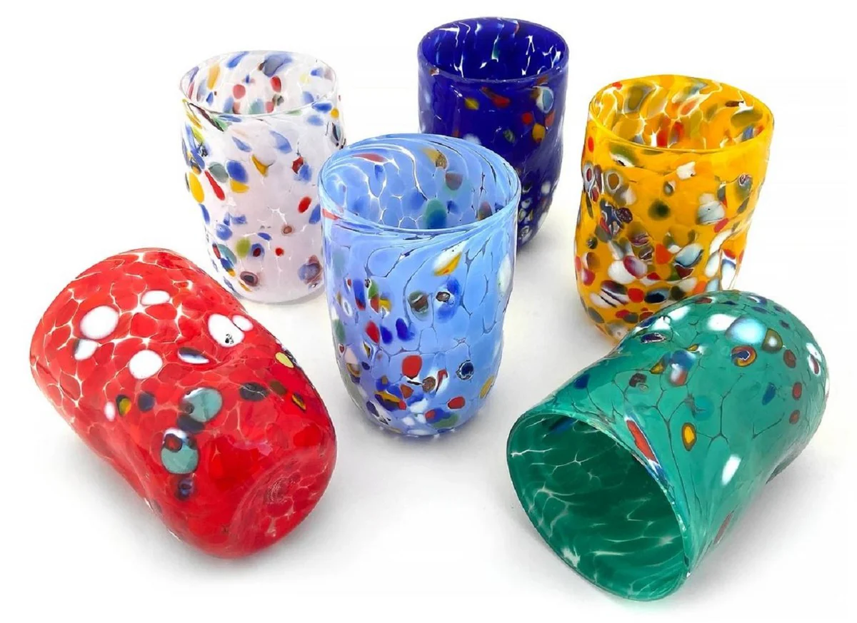 Casa Padrino conjunto de 6 vasos de agua de cristal de Murano de lujo colorido ? 8 x A. 12 cm - Hecho en Italia